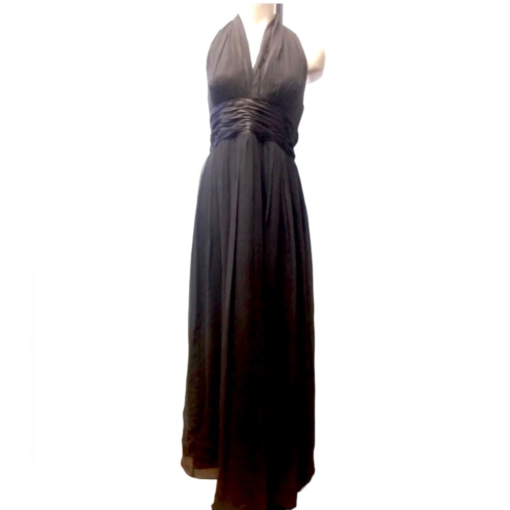 Maggy London Brown Cocktail Party Dress 8 Silk Chiffon Halter Top Empire Waist